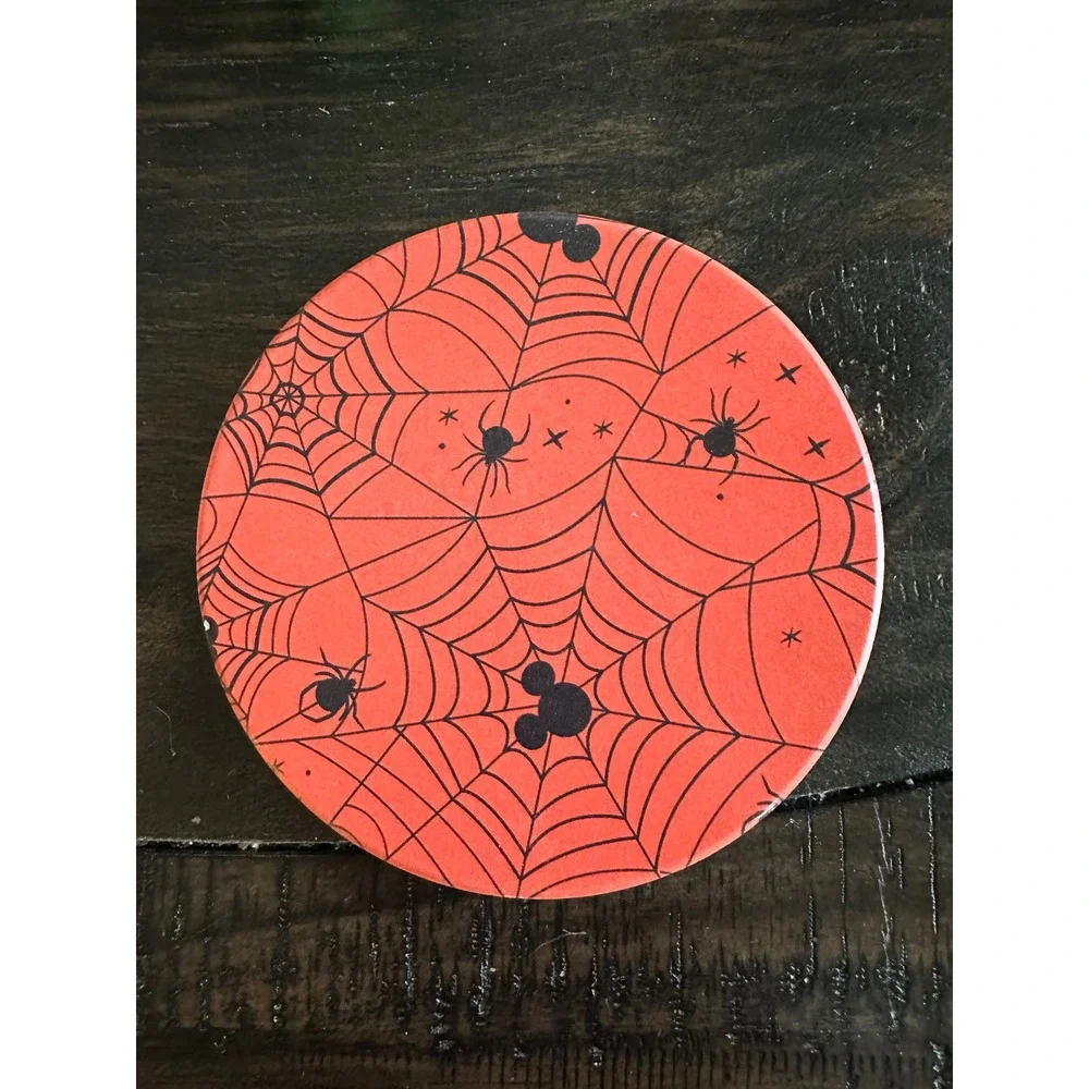 Disney Halloween Spiderweb Coasters Set of 4 Black‎ Orange  Holiday Decor NWOT